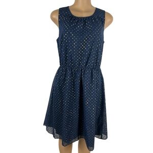 J.CREW Women’s Navy Blue Metallic Gold Dot Dress Sleeveless Navy Size 2 Party